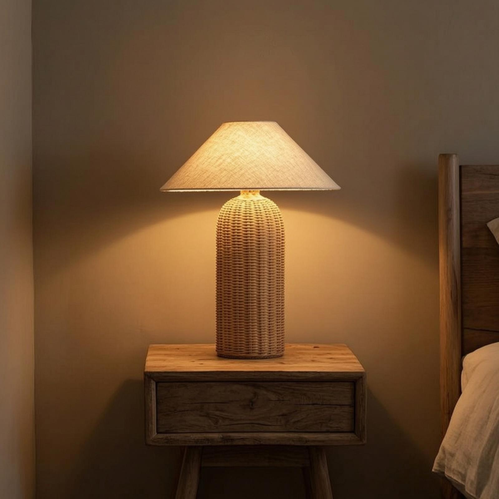 Decor Lighting & Decor Fires Photos - مصباح طاولة جانبي بقاعدة من الروطان