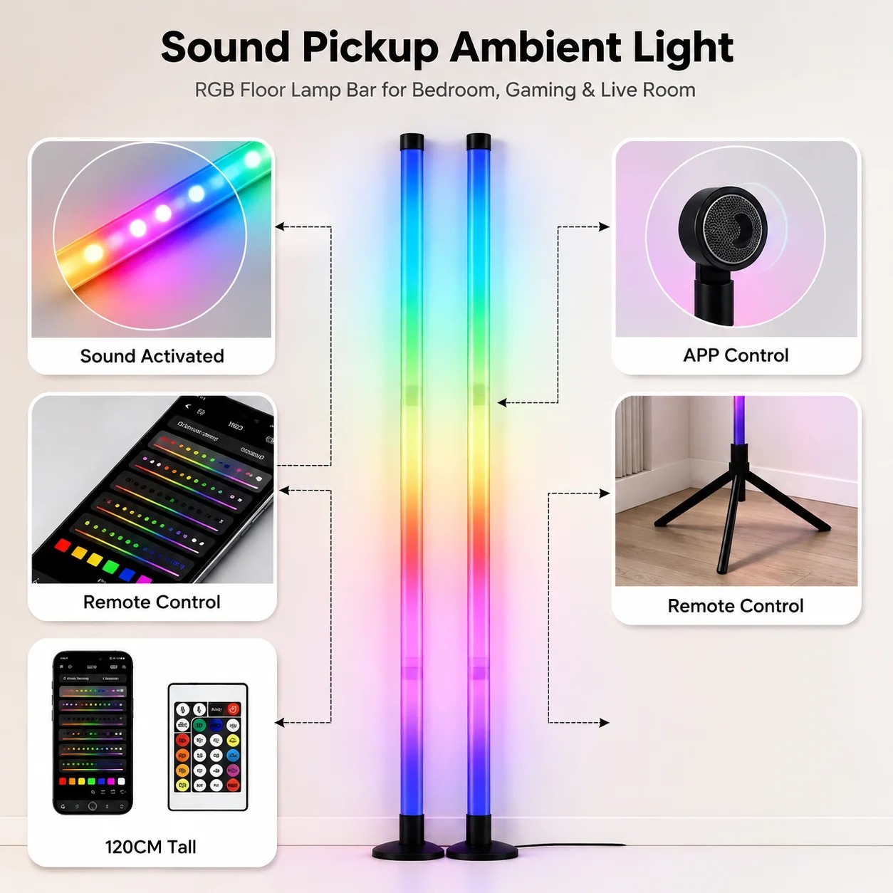 قطعتان من مصباح أرضي RGB بطول  - مراجعة Lighting Decoration For Home وسعره